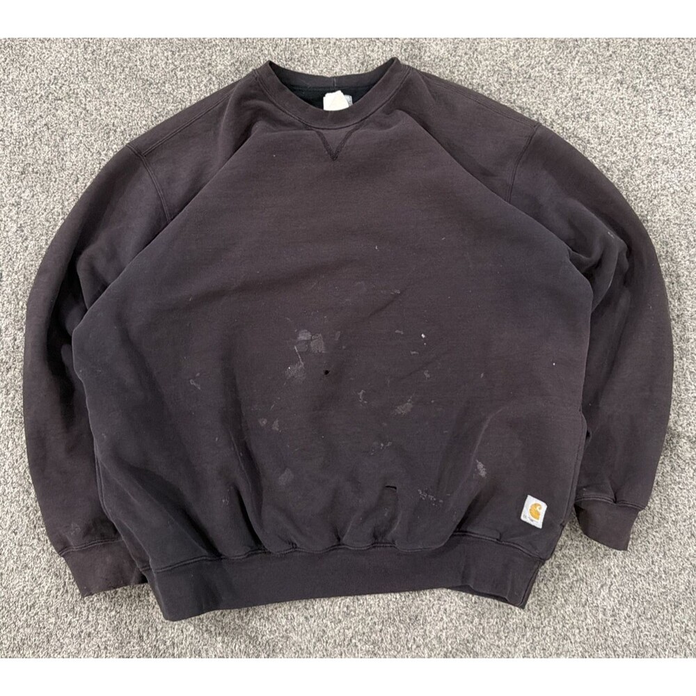 Vintage Carhartt Sweatshirt Mens XL Thrashed Faded Black Thermal Lined J154